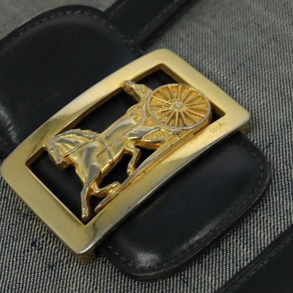 CELINE Shoulder Bag Leather Canvas Navy Gold Auth BD2149 - Picture 10 of 16